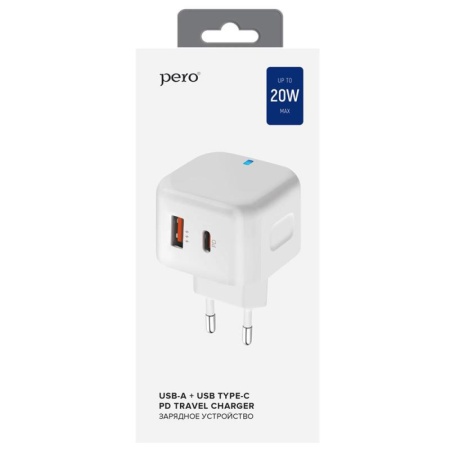 СЗУ PERO TC10 USB-C 20W + USB-А Fast Charge, белый